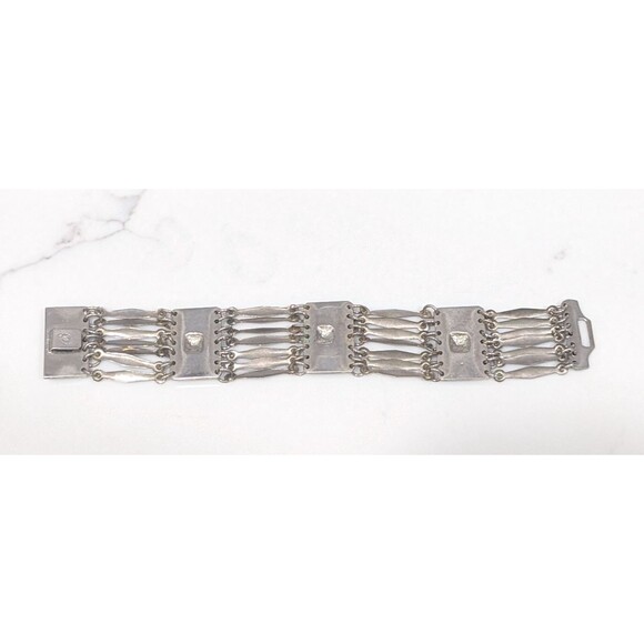 Vintage Hecho En Mexico Antiqued Look Silver Tone Link Bracelet 7.25" - Picture 9 of 10